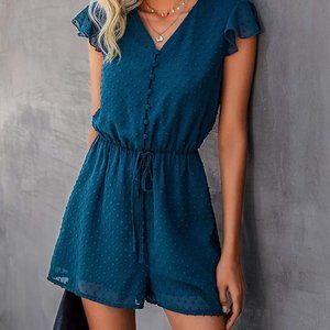 Lake Blue (Teal) Swiss Dot Romper (BTFBM)